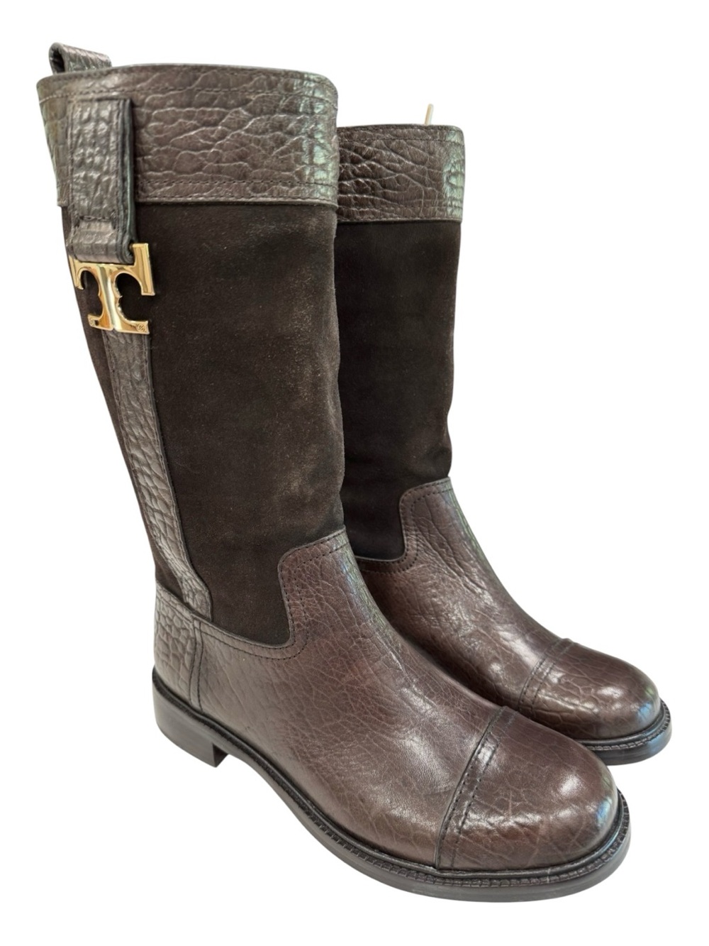 TORY BURCH brown leather & suede mid calf boot, 7 1/2, Never worn